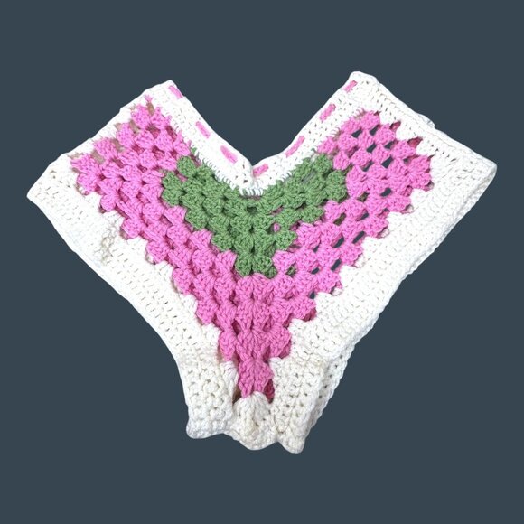 Handmade Crochet Shorts Pink Green M L Panties Boho Hippie Y2K Granny Grandma - Picture 2 of 3